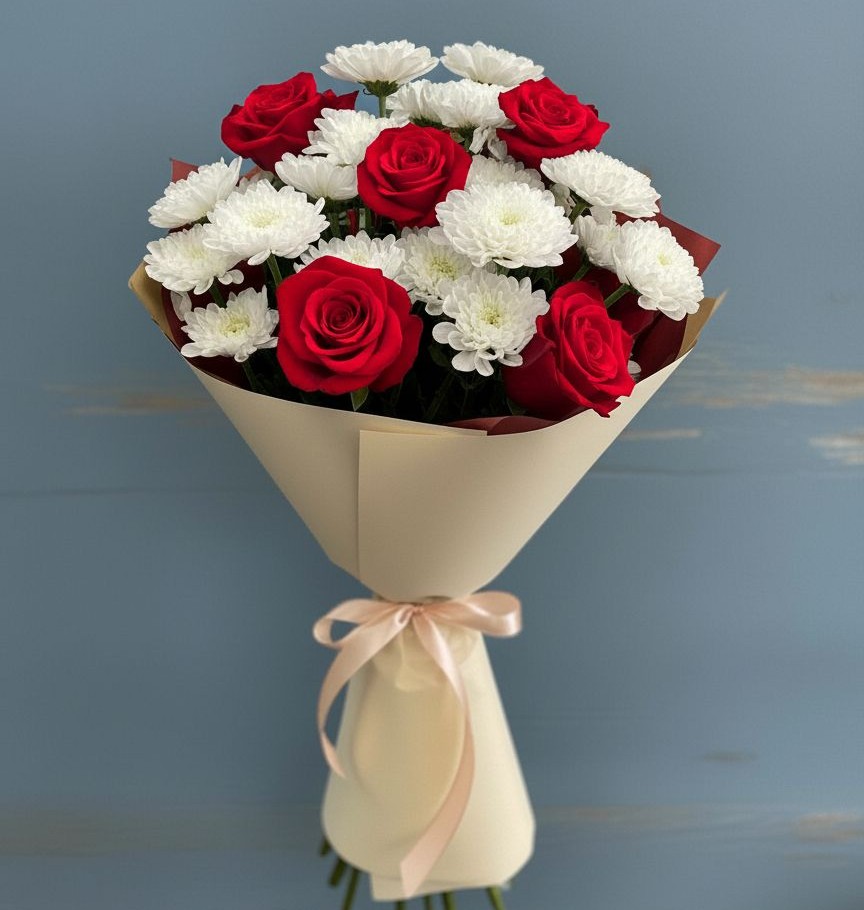 Букет цветов из: Розы и Хризантемы в Мещовске