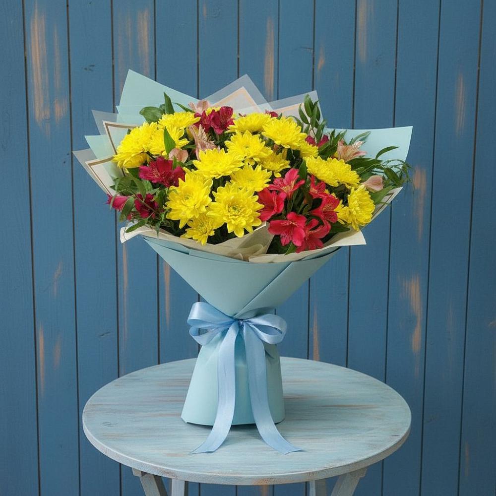 Букет цветов из: Альстромерии и Хризантемы в Мещовске