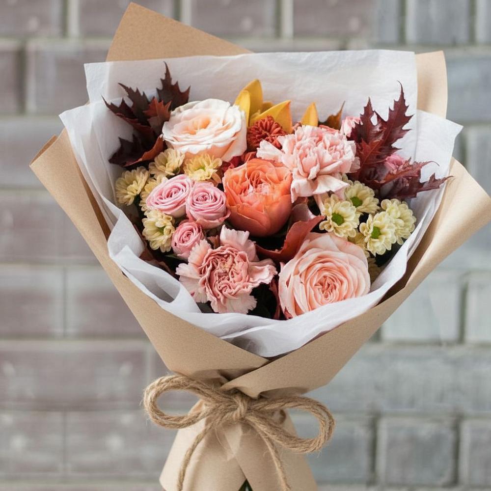 Букет цветов из: Гвоздики, Хризантемы и Розы в Мещовске