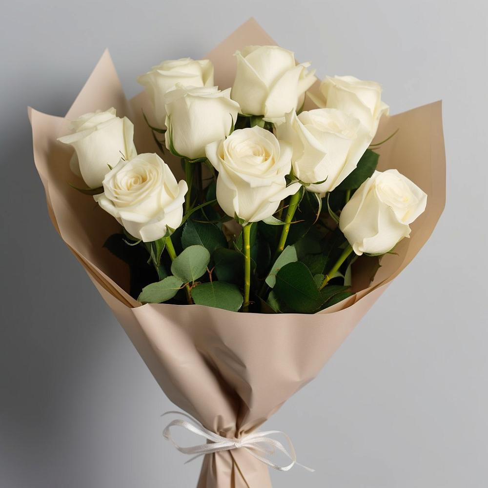 Букет 9 Белых роз Эдлесс Лав в Мещовске