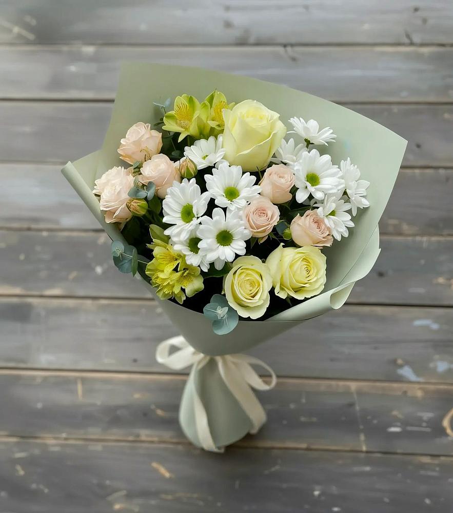 Букет цветов из: Альстромерии, Розы и Хризантемы в Мещовске