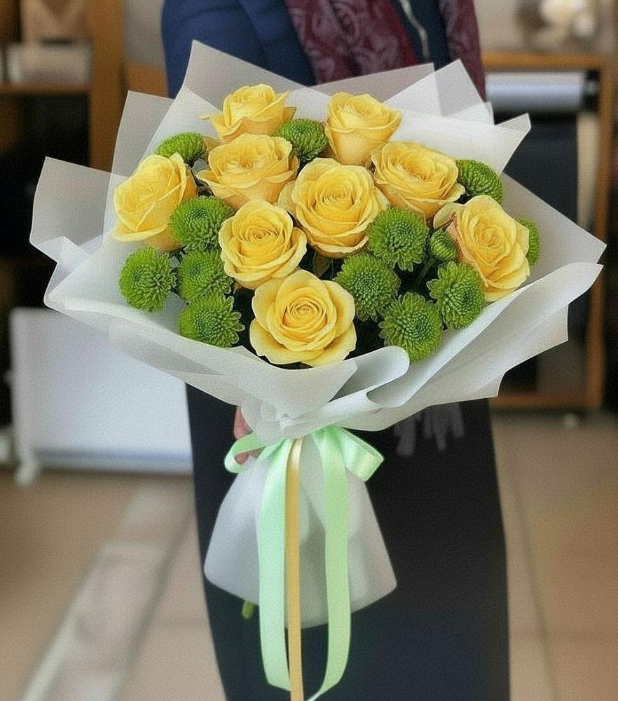 Букет цветов из: Хризантемы и Розы в Мещовске