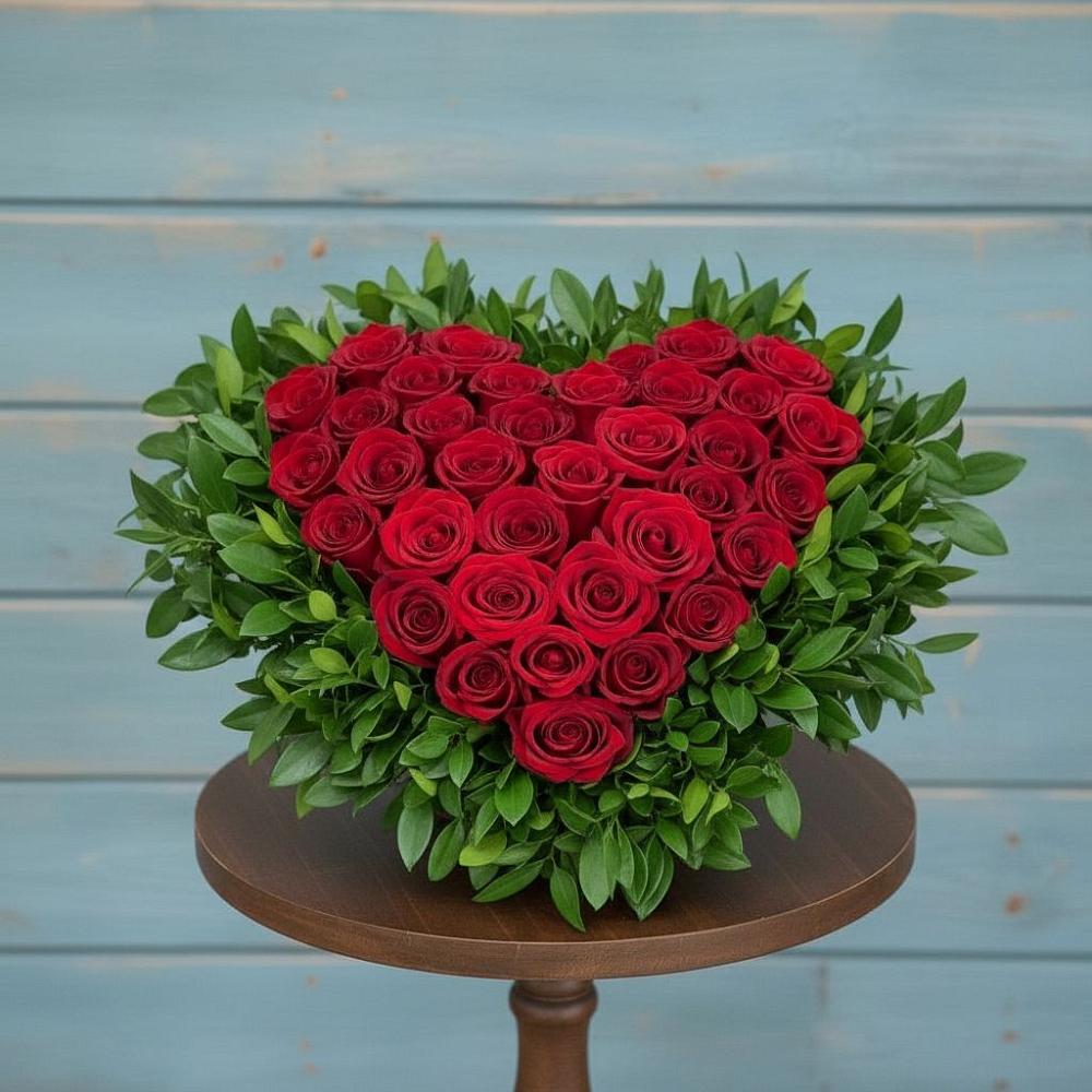 Цветочная композиция из Розы в виде сердца в Мещовске