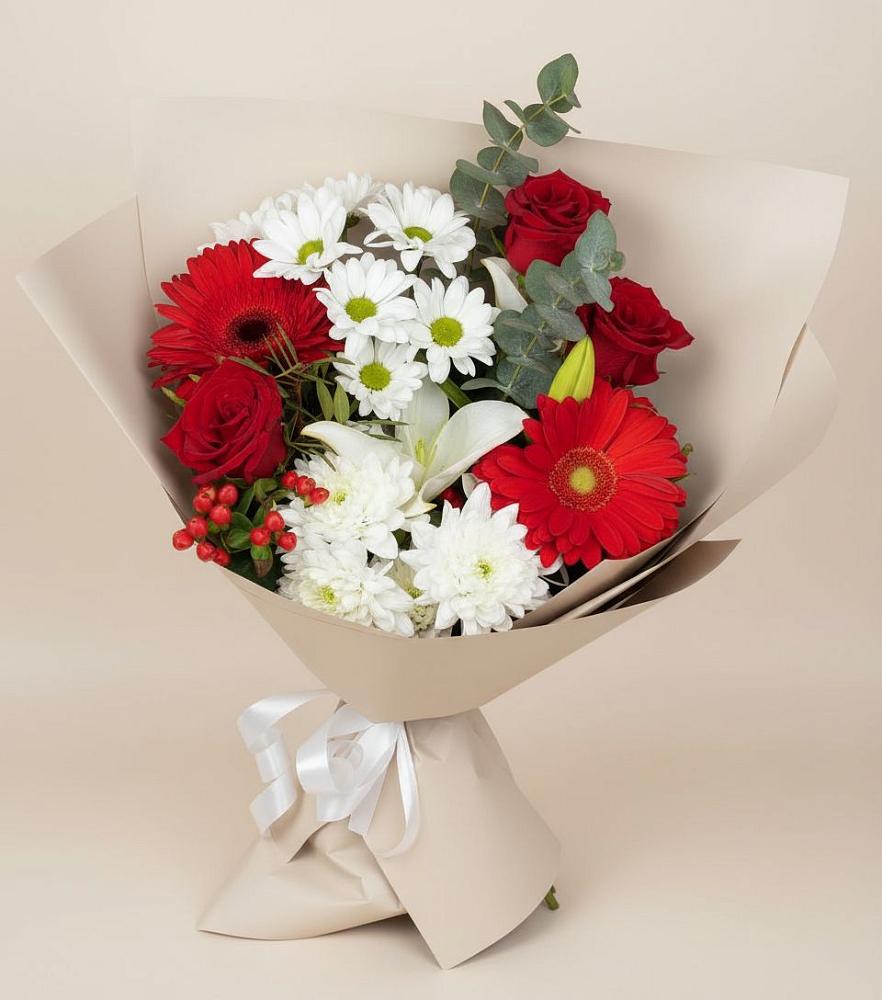 Букет цветов из: Розы, Хризантемы, Герберы и Лилии в Мещовске