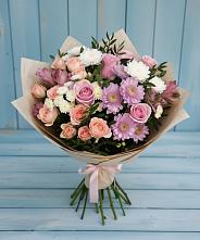 Букет цветов из:  Хризантемы, Розы и Альстромерии в Мещовске