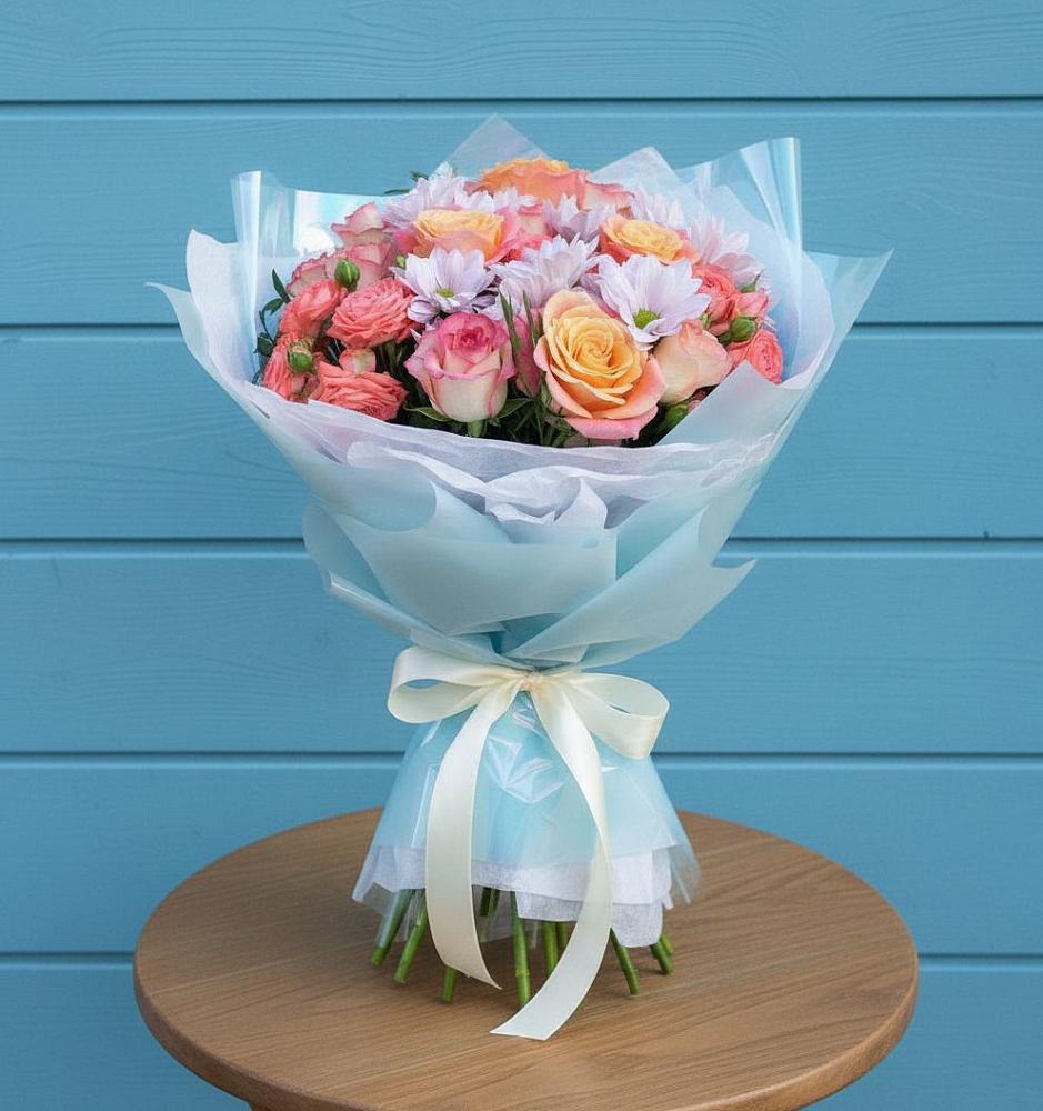 Букет цветов из: Хризантемы и Розы в Мещовске