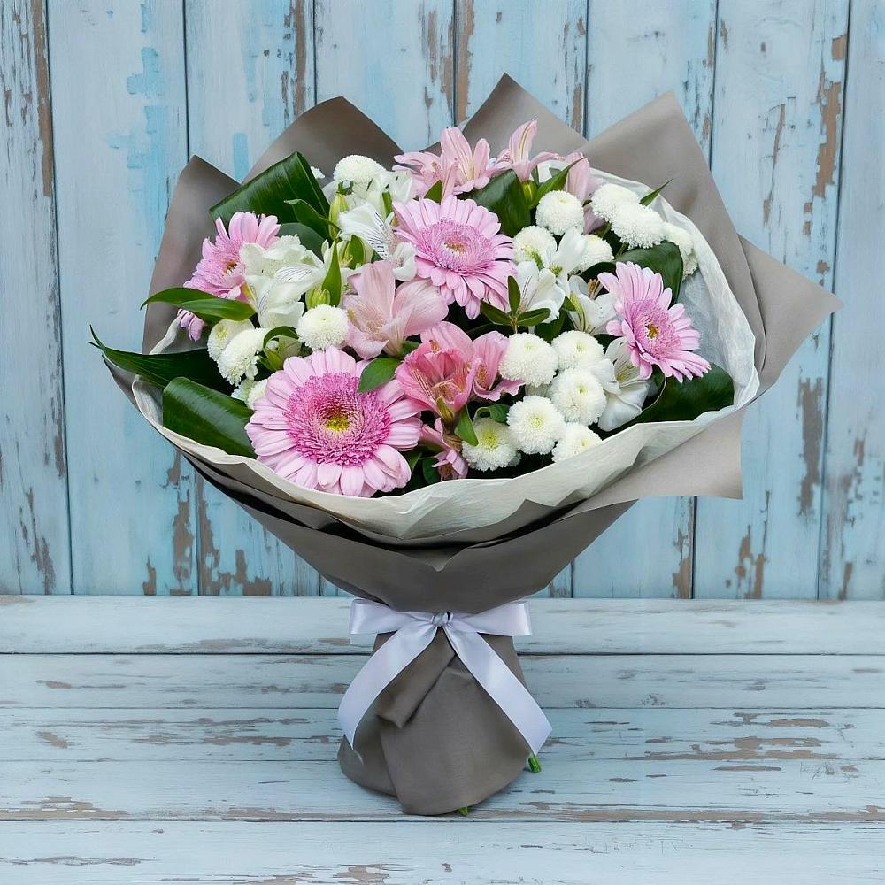 Букет цветов из: Герберы, Альстромерии и Хризантемы в Мещовске